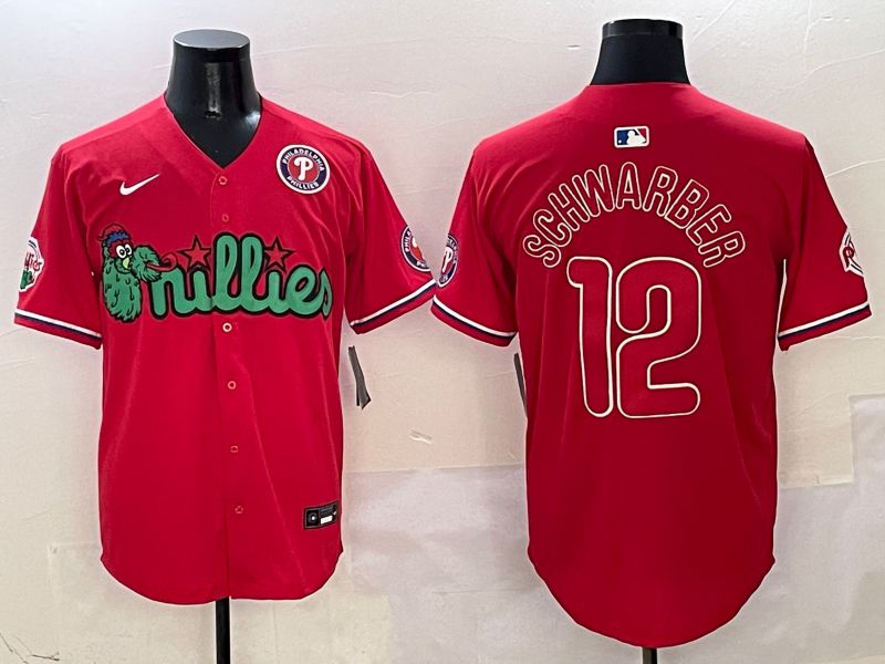 Men Philadelphia Phillies #12 Schwarber Red three generations Joint Name 2025 Nike MLB Jersey style 6